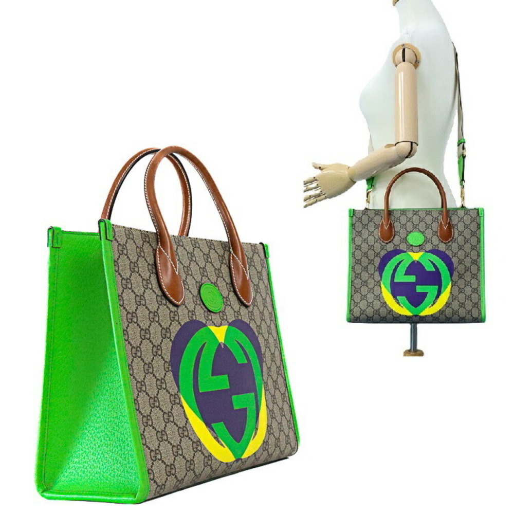 GUCCI Limited Edition GG Supreme Interlocking Tote Bag Leather Brown Multicolor - Picture 3 of 10